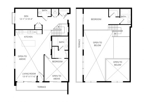 Floor plan for 2 beds, 2 baths, 1001 sqft